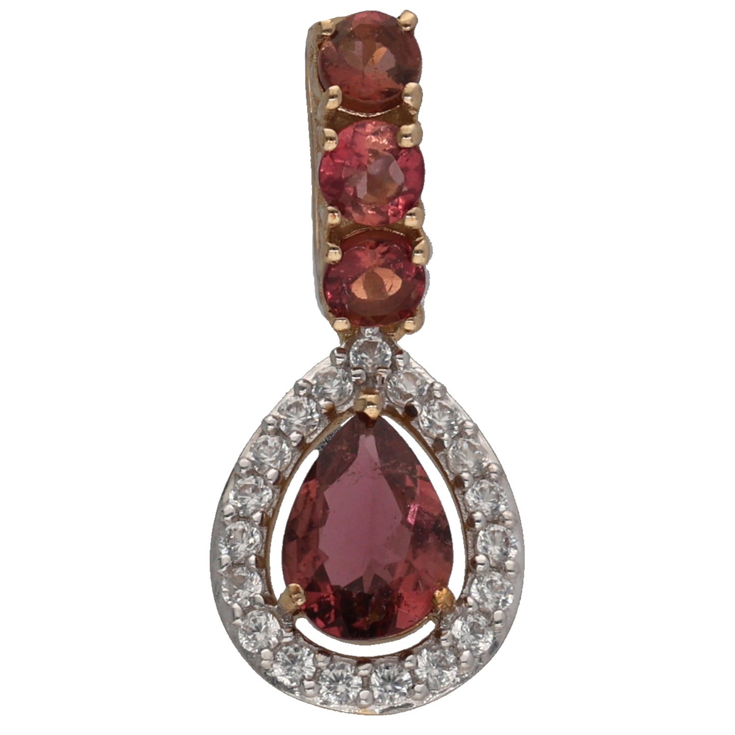 Gold cocktail pendant with marquise maroon stone and white diamond accents