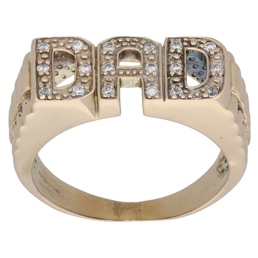 9ct Gold Cubic Zirconia Dad Ring Size S