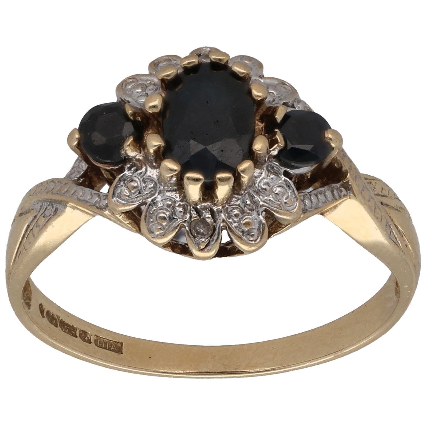 9ct Gold Sapphire & 0.01ct Diamond Dress/Cocktail Ring Size M