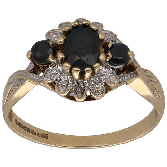 9ct Gold Sapphire & 0.01ct Diamond Dress/Cocktail Ring Size M