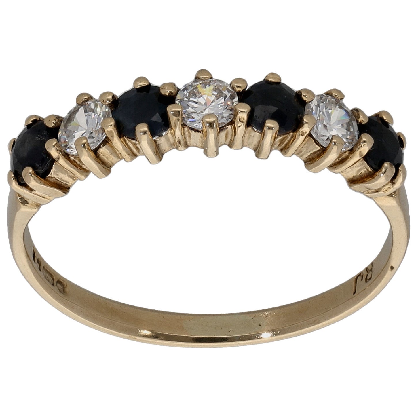 9ct Gold Sapphire & Cubic Zirconia Half Eternity Ring Size O