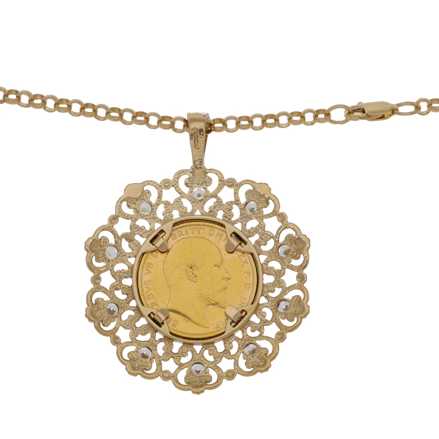 9ct Gold Cubic Zirconia Coin Pendant With Chain