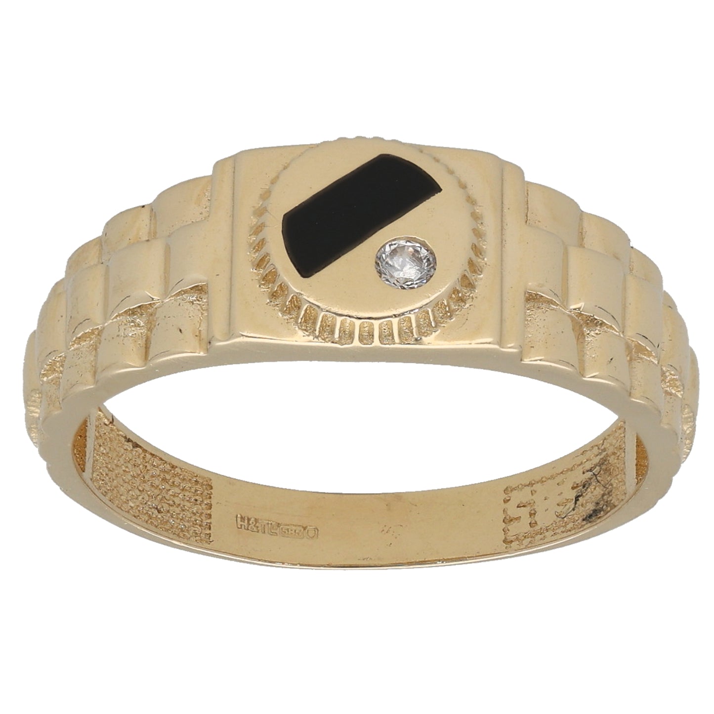 14ct Gold Cubic Zirconia Patterned Signet Ring Size Q