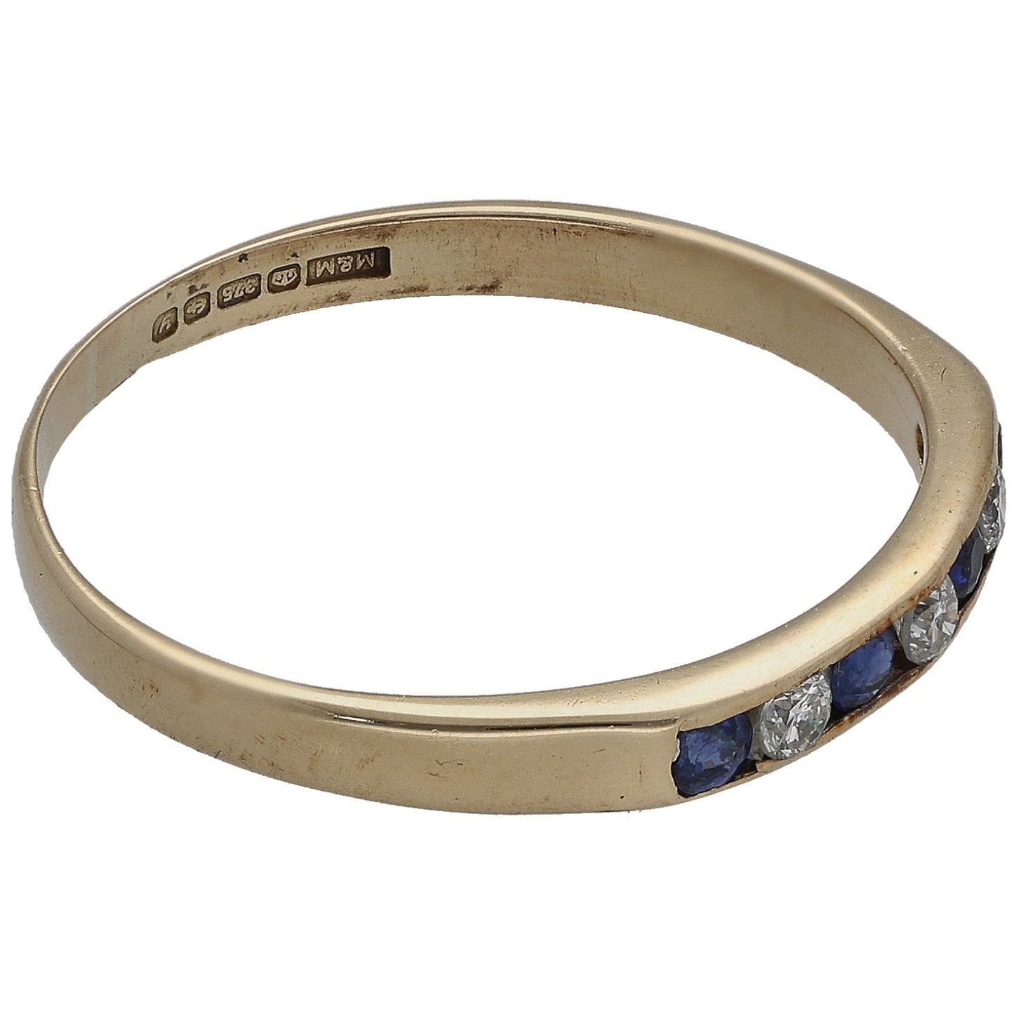 9ct Gold Sapphire & 0.06ct Diamond Half Eternity Ring Size O
