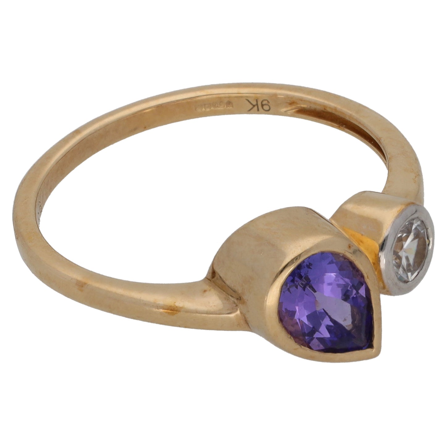 9ct Gold Zircon & Tanzanite Two Stone Ring Size N