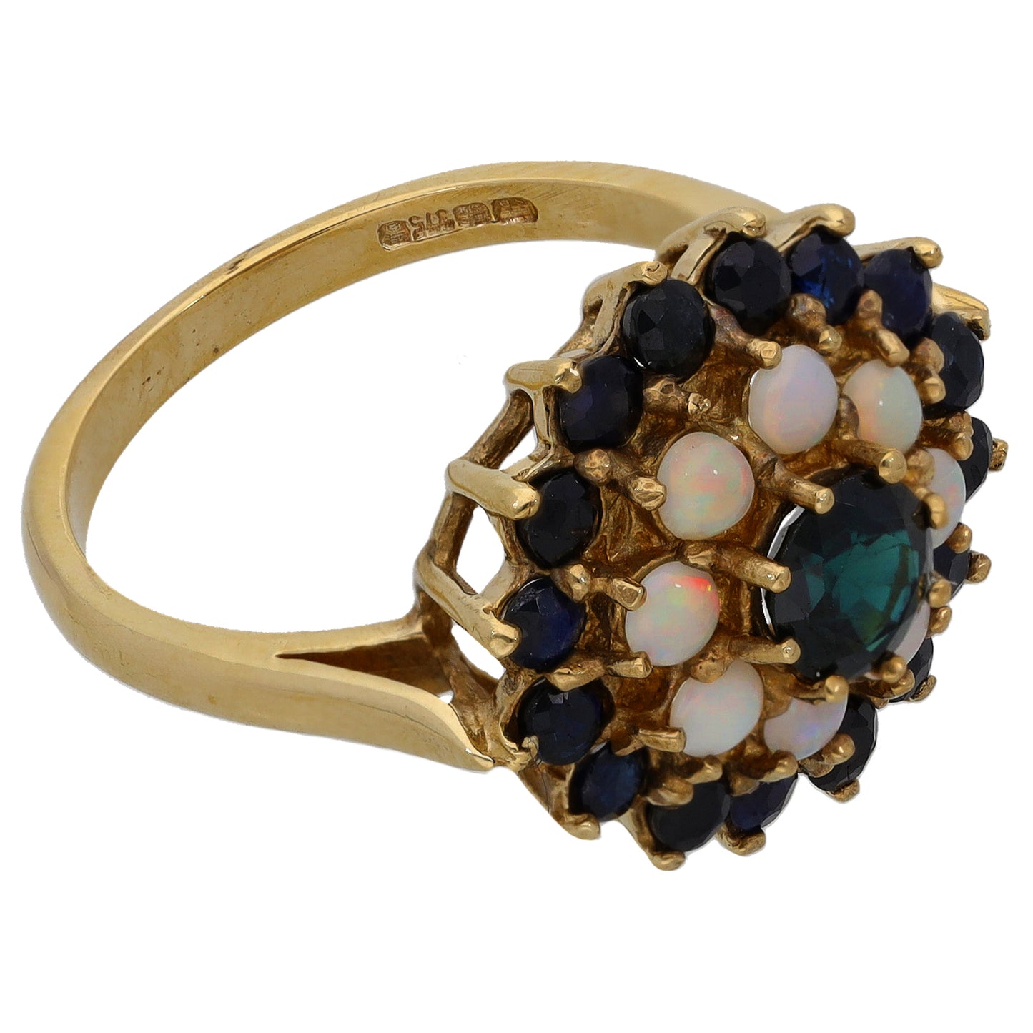 9ct Gold Opal & Sapphire Dress/Cocktail Ring Size Q