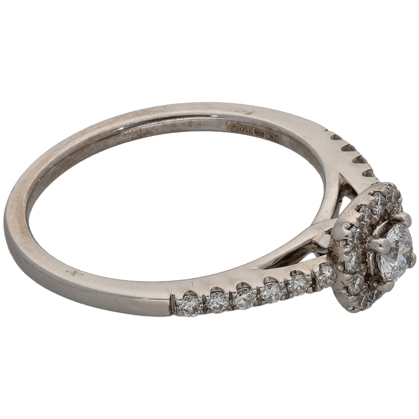 18ct White Gold 0.39ct Diamond Halo Ring Size N