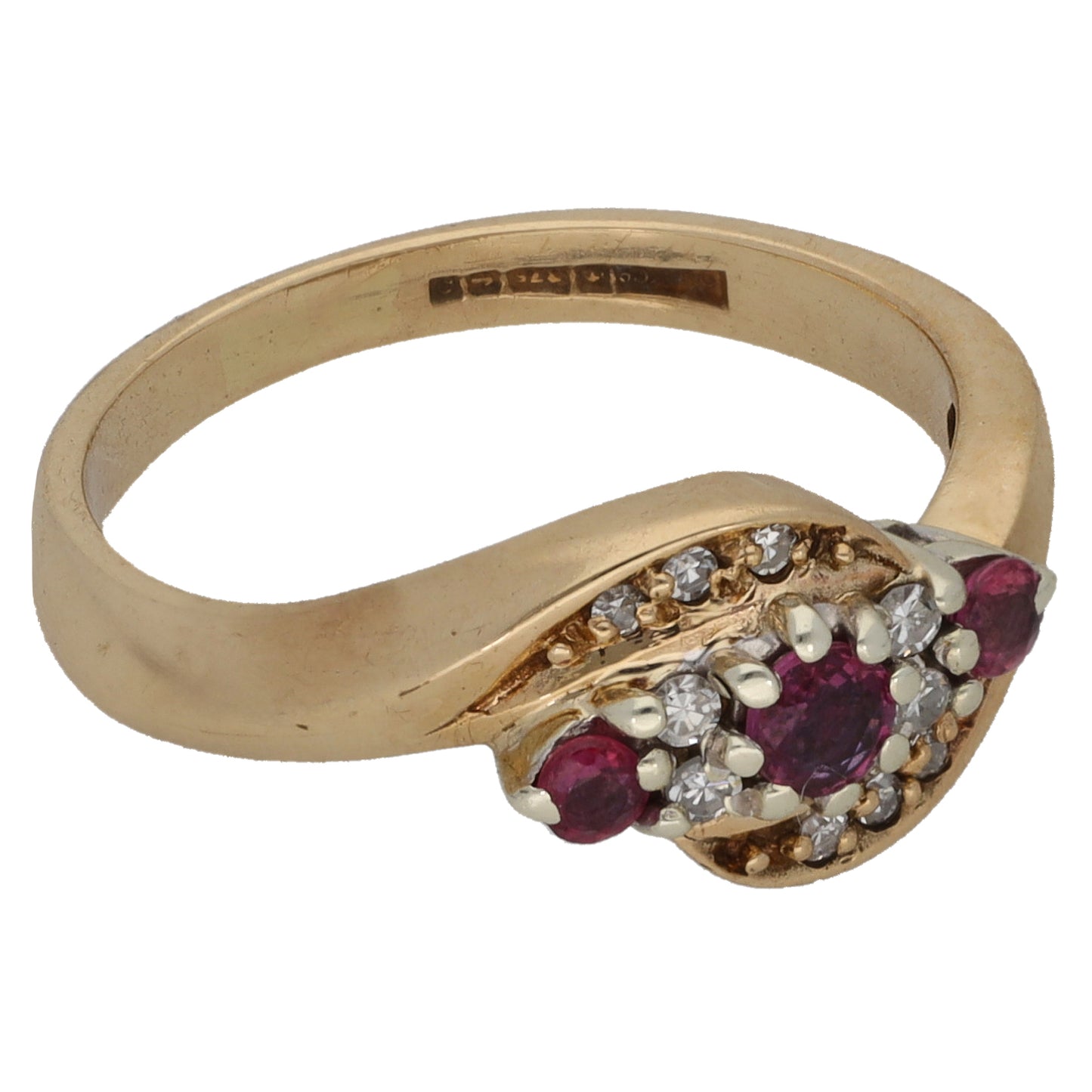 9ct Gold 0.05ct Diamond & Ruby Dress/Cocktail Ring Size K