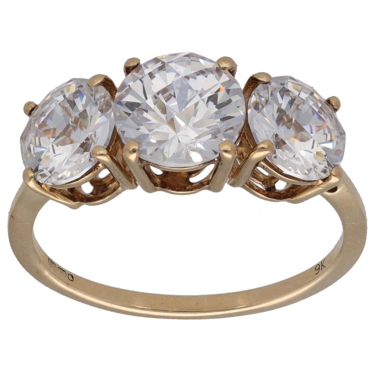 9ct Gold Cubic Zirconia Three Stone Ring Size S