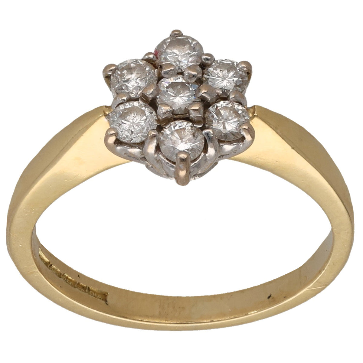 Yellow gold ring with round diamond cluster centerpiece
