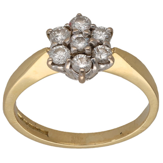 Yellow gold ring with round diamond cluster centerpiece