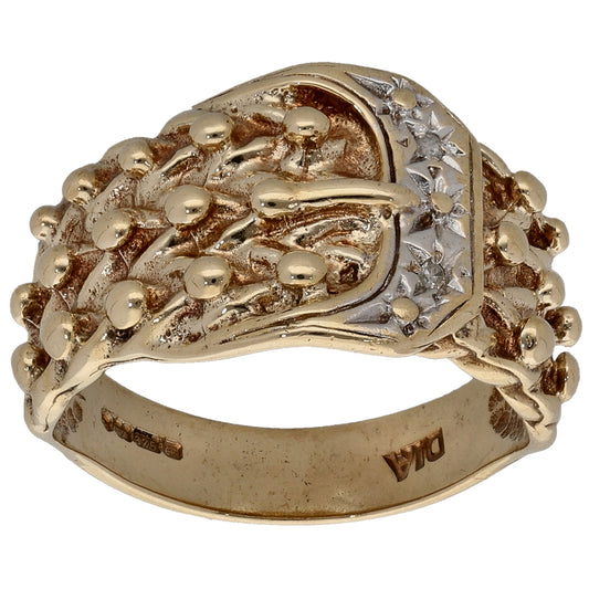 9ct Gold 0.01ct Diamond Buckle Ring Size M