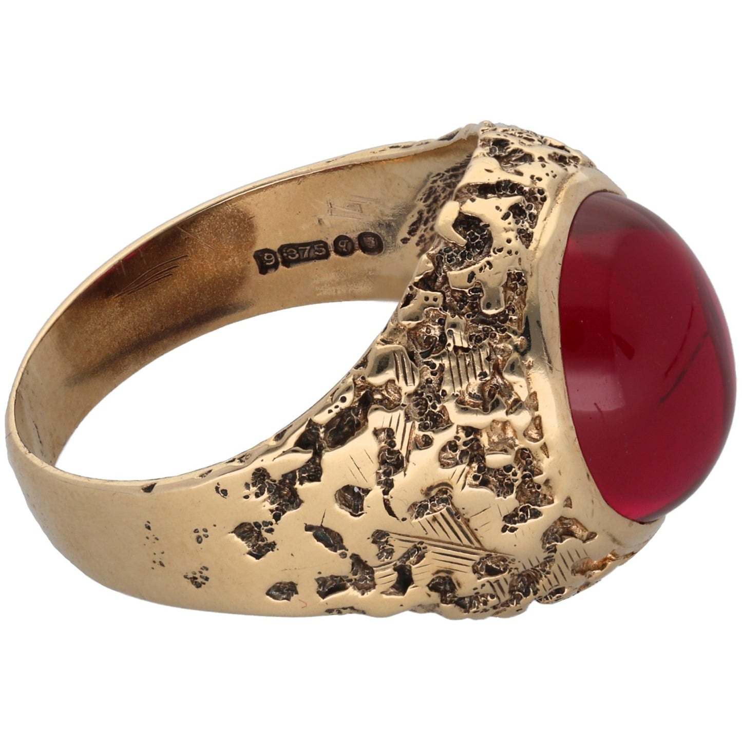 9ct Gold Imitation Gem Patterned Signet Ring Size W