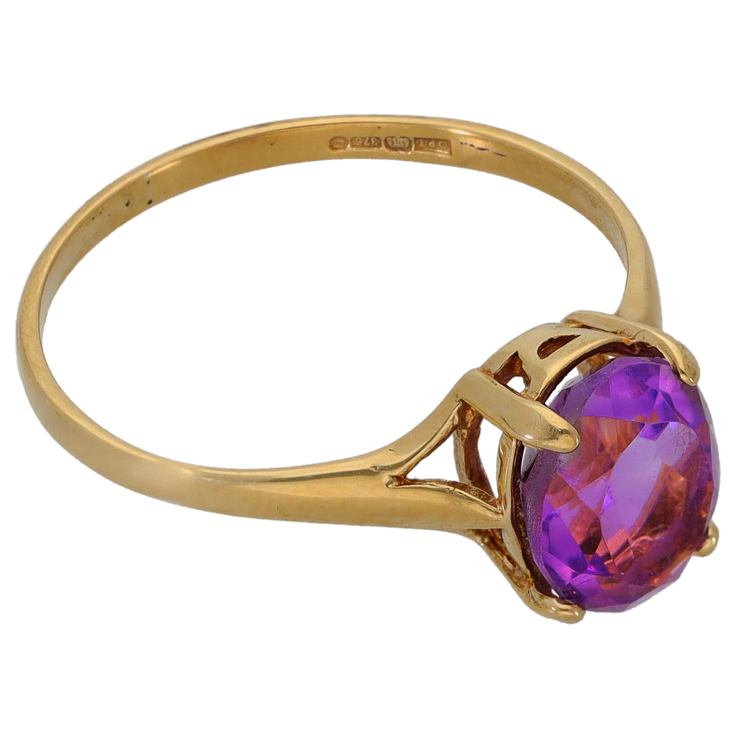 9ct Gold Amethyst Single Stone Ring Size R