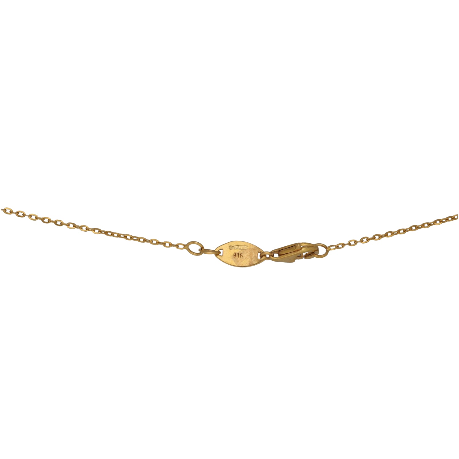 Gold-tone heart pendant necklace chain with clasp and small stamped round tag