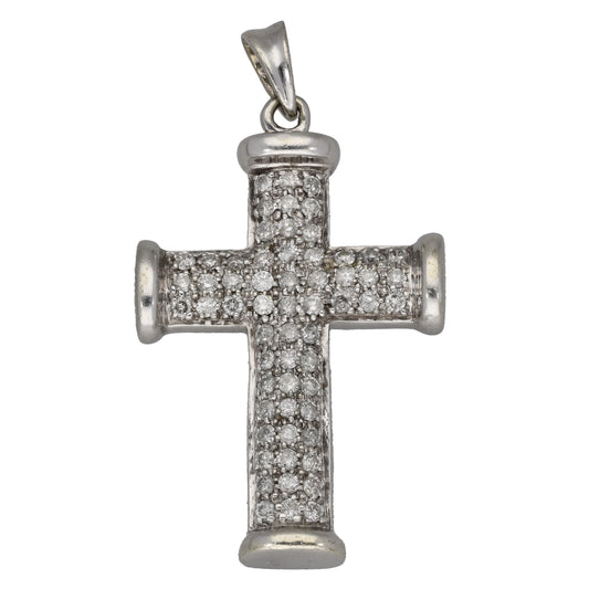 9ct White Gold 0.63ct Diamond Cross Pendant