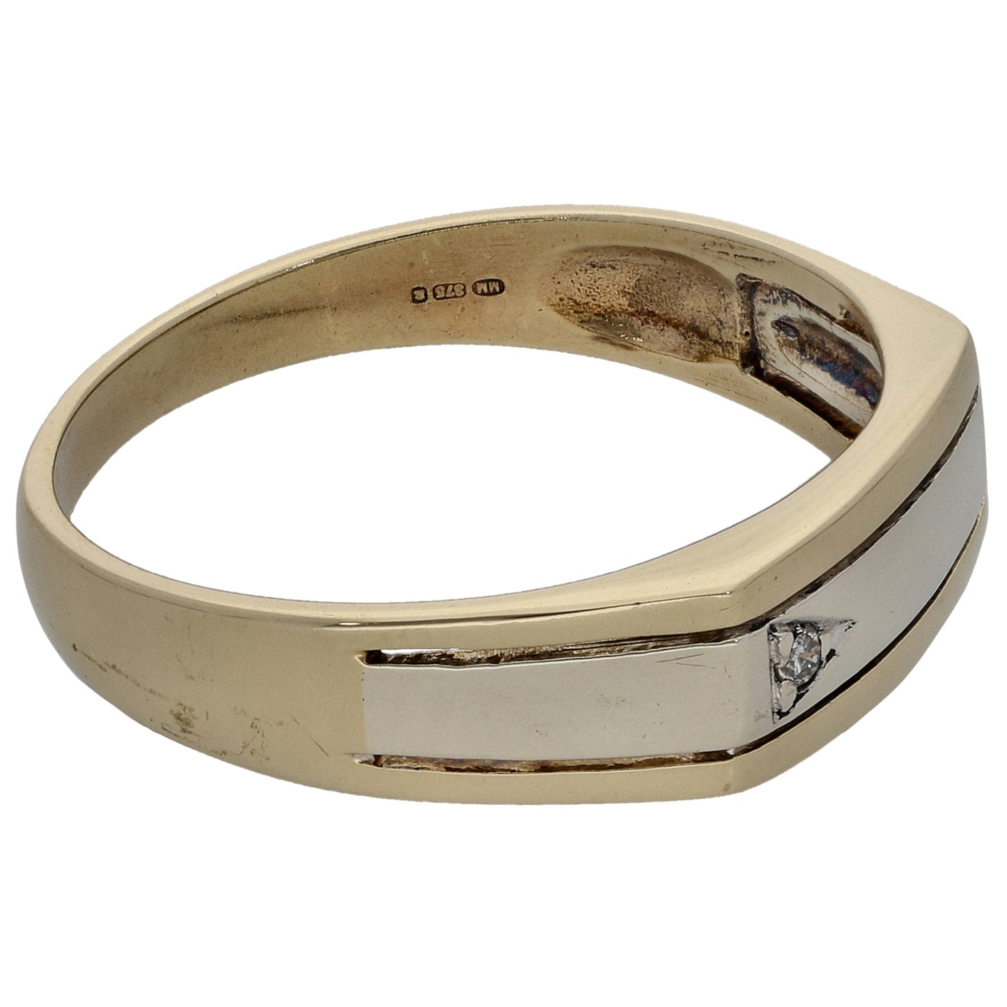 9ct Gold 0.01ct Diamond Patterned Signet Ring Size U