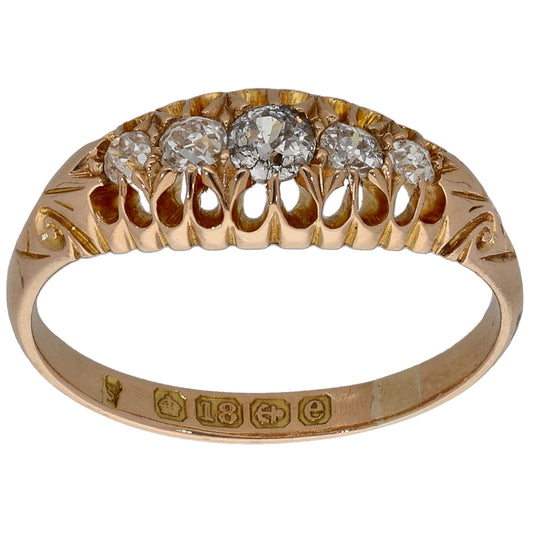 18ct Gold 0.31ct Diamond A&V Stone Set Ring Size O