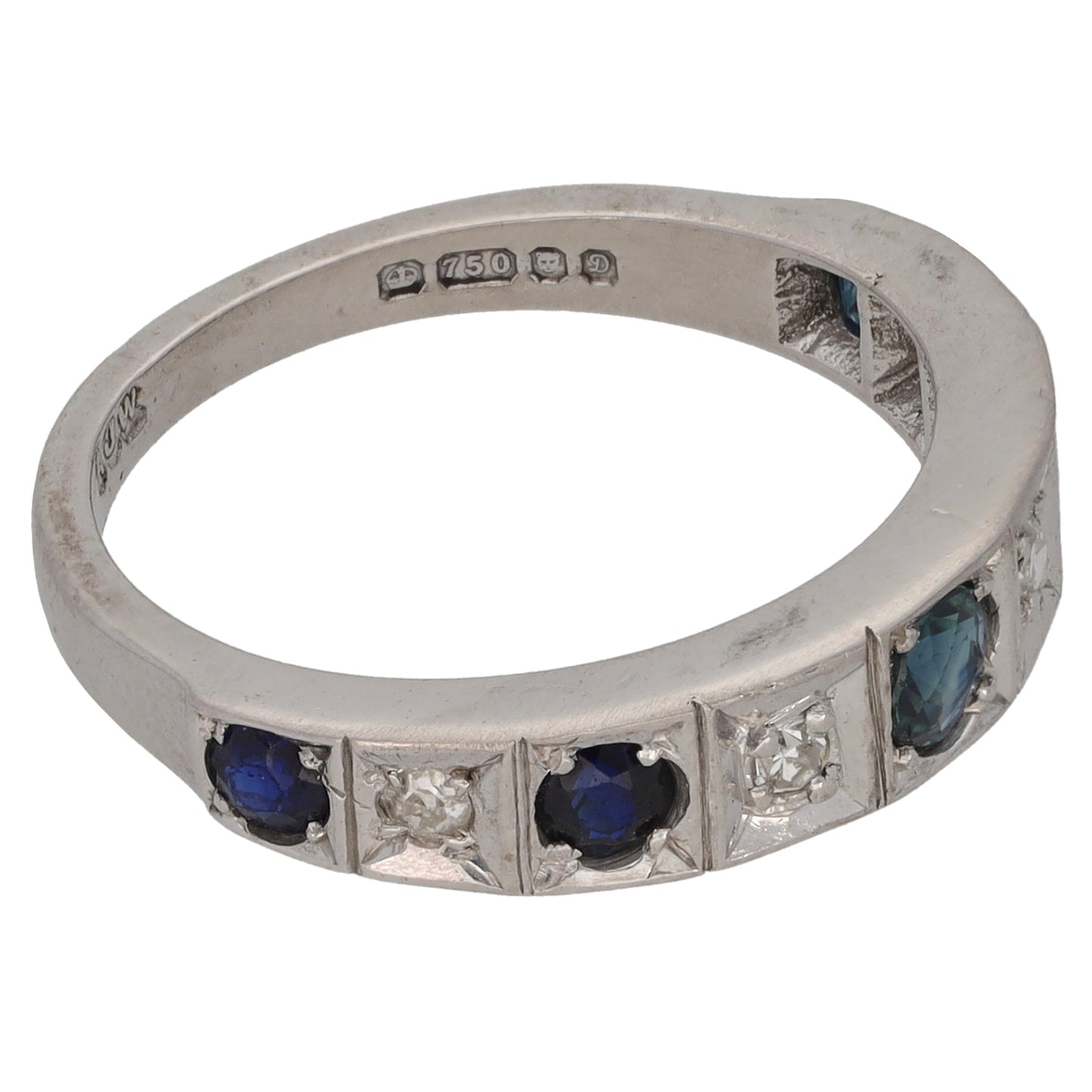 18ct White Gold 0.08ct Sapphire Half Eternity Ring Size O