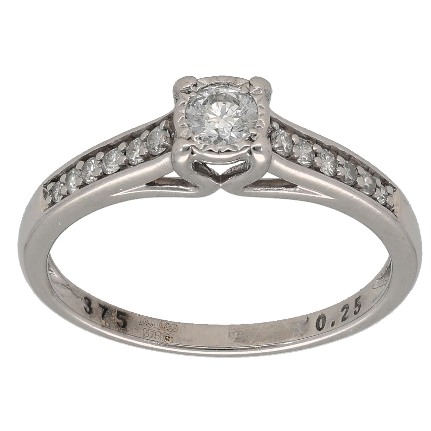 9ct White Gold 0.25ct Diamond Solitaire Ring With Accent Stones Size K