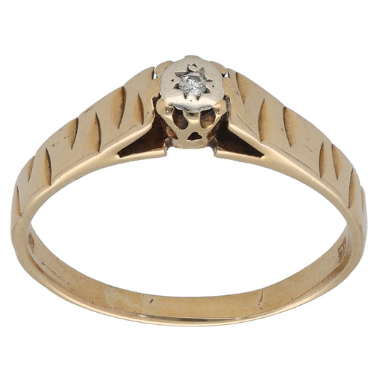 9ct Gold 0.02ct Diamond Solitaire Ring Size O