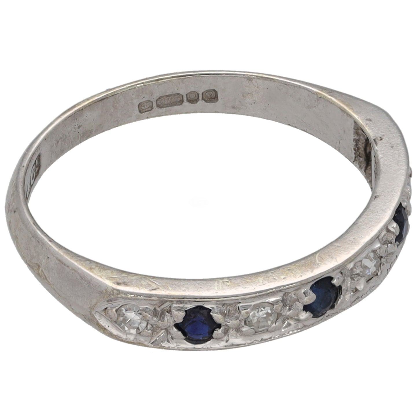 9ct White Gold Sapphire & 0.04ct Diamond Half Eternity Ring Size L