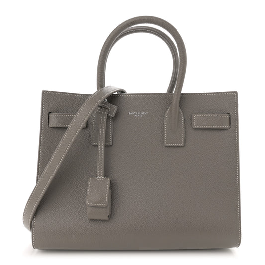 Yves Saint Laurent Grained Calfskin Top Stich Baby Sac De Jour Bag - Grey