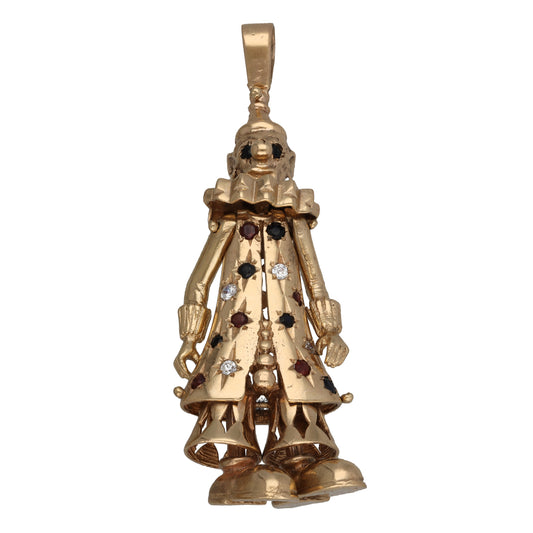 9ct Gold Garnet, Sapphire & Cubic Zirconia Clown Pendant