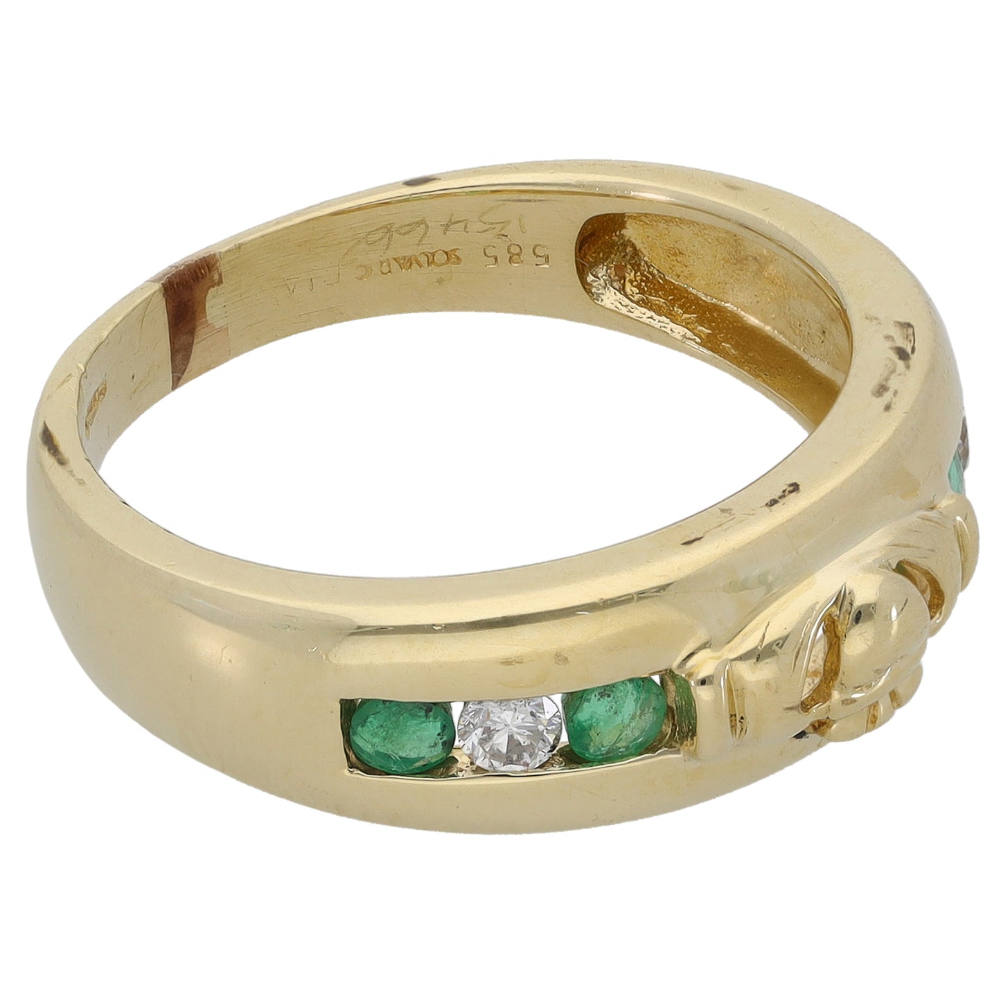 14ct Gold Emerald & 0.10ct Diamond Half Eternity Ring Size Q