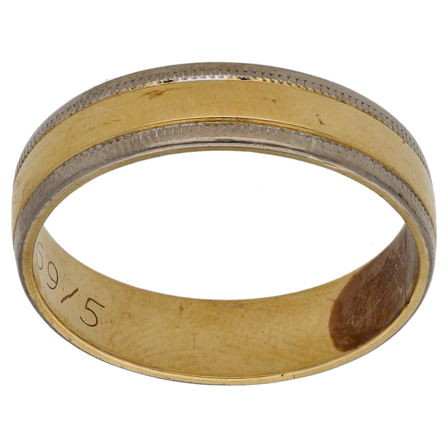 9ct Bicolour Gold Patterned Wedding Ring Size S