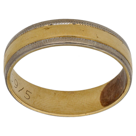 9ct Bicolour Gold Patterned Wedding Ring Size S