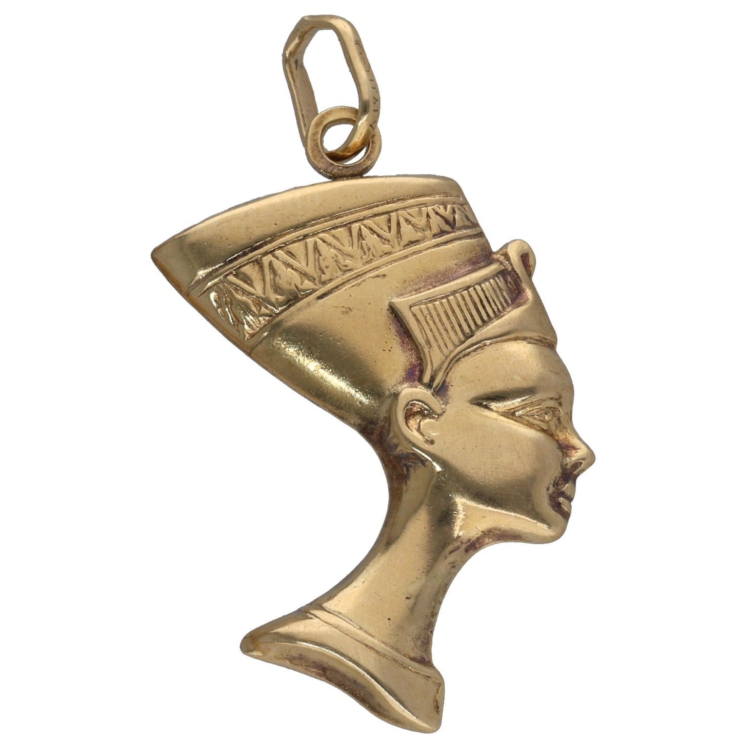 9ct gold character pendant with stylized clown/dolly face, textured detailing