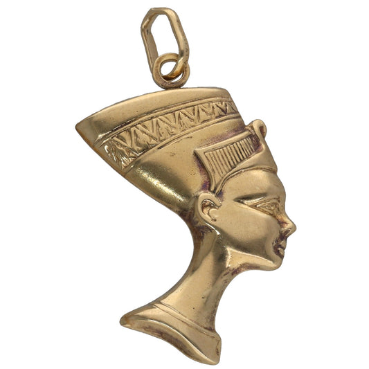 9ct gold character pendant with stylized clown/dolly face, textured detailing