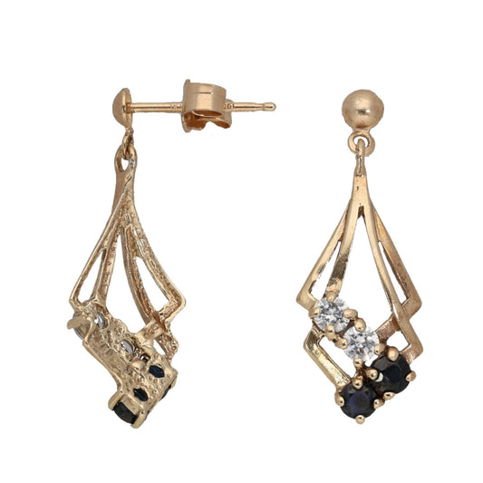 9ct Gold Sapphire & Cubic Zirconia Drop Earrings