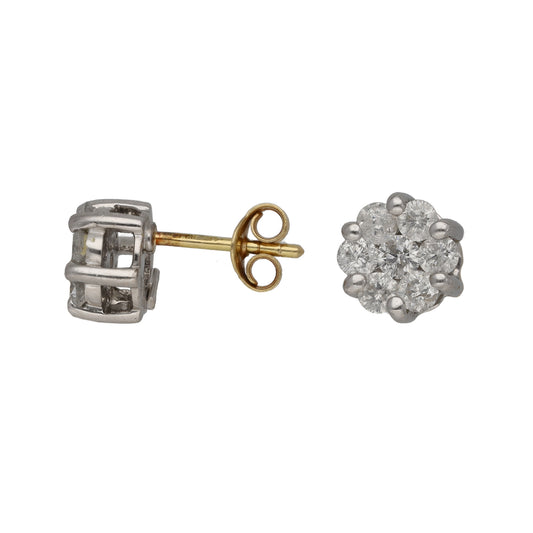 18ct Gold 1.00ct Diamond Cluster Earrings
