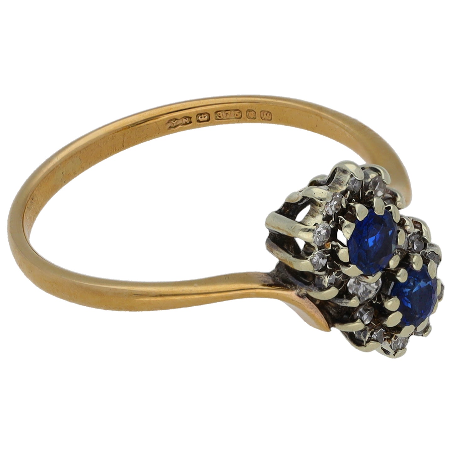 9ct Gold Sapphire & 0.09ct Diamond Dress/Cocktail Ring Size N