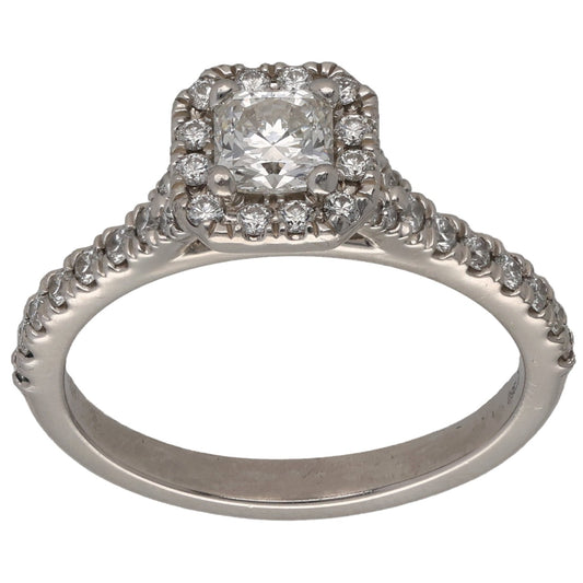 Platinum 1.13ct Diamond Halo Ring Size O