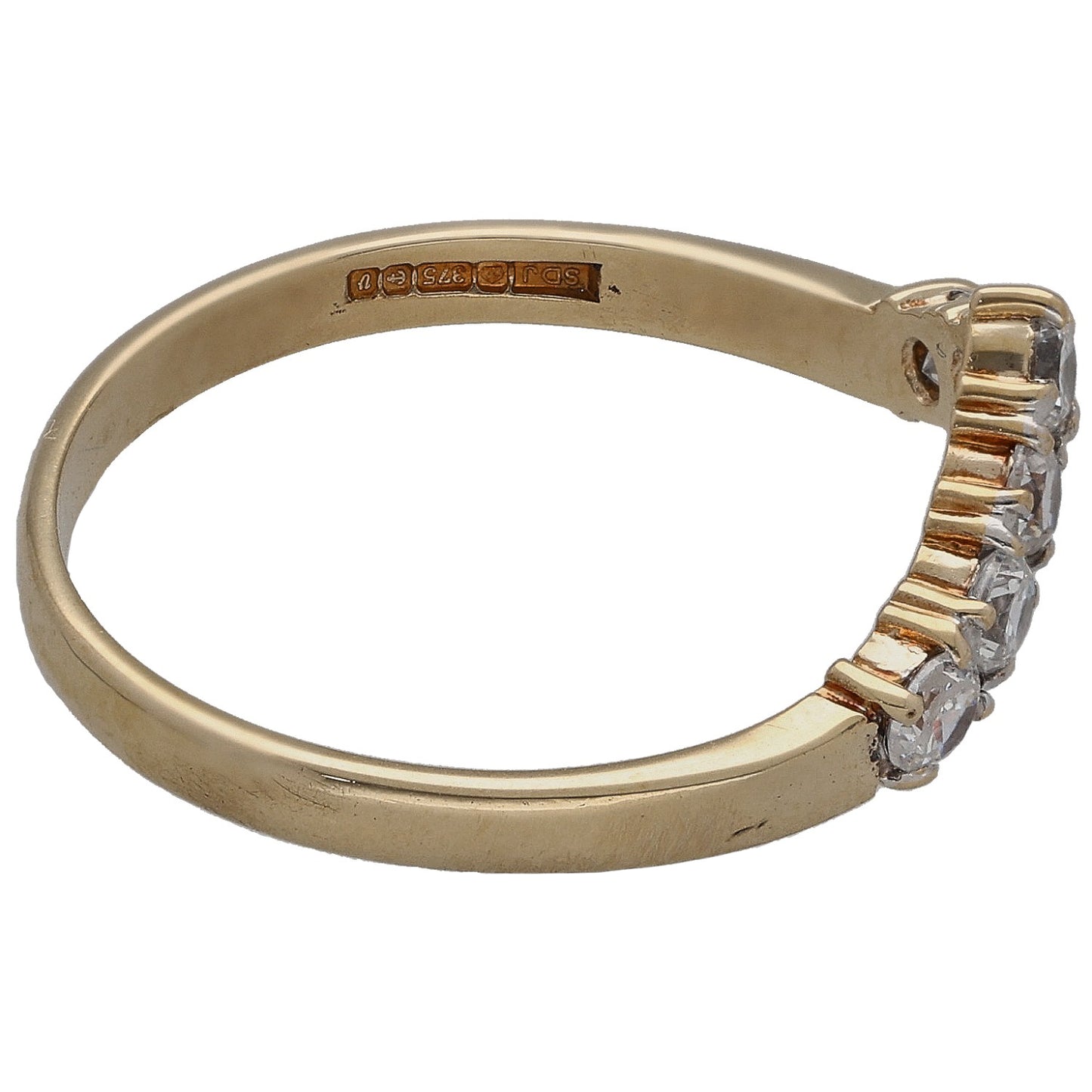 9ct Gold Cubic Zirconia Wishbone Ring Size P