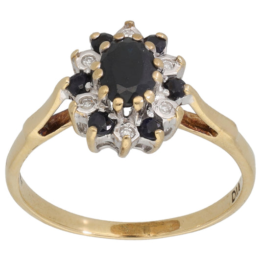 9ct Gold Sapphire & 0.03ct Diamond Dress/Cocktail Ring Size K