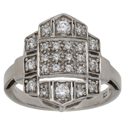 9ct White Gold Cubic Zirconia Dress/Cocktail Ring Size M
