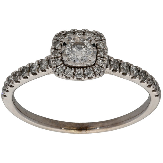 9ct White Gold 0.50ct Diamond Halo Ring Size Q