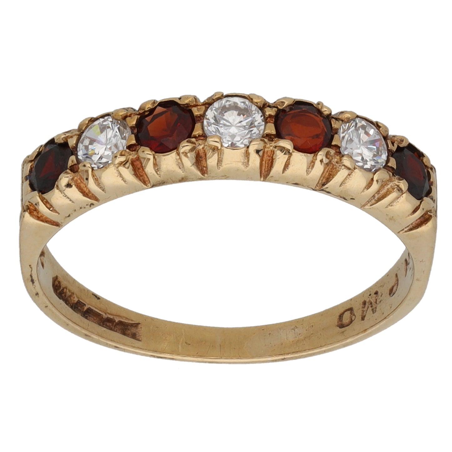 9ct Gold Garnet & Cubic Zirconia Half Eternity Ring Size M