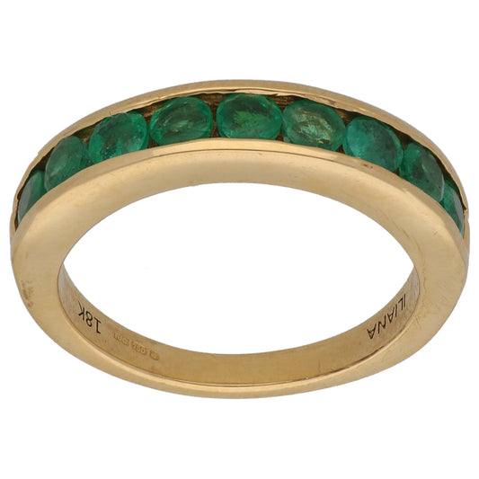 18ct Gold Emerald Half Eternity Ring Size M