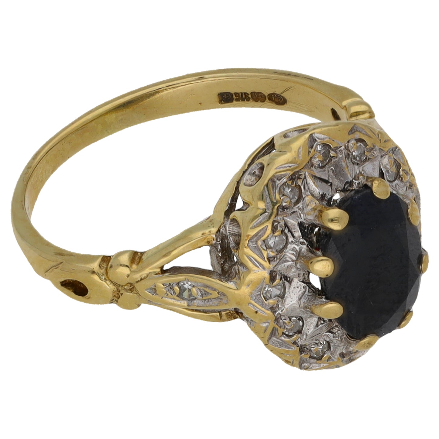 9ct Gold Sapphire & 0.07ct Diamond Dress/Cocktail Ring Size K