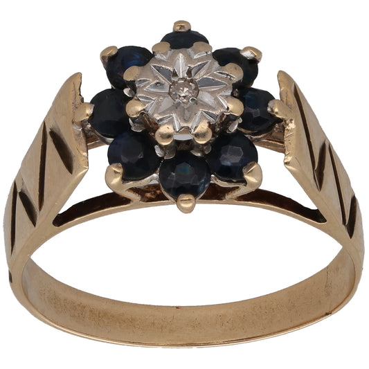 9ct Gold Sapphire & 0.01ct Diamond Dress/Cocktail Ring Size R