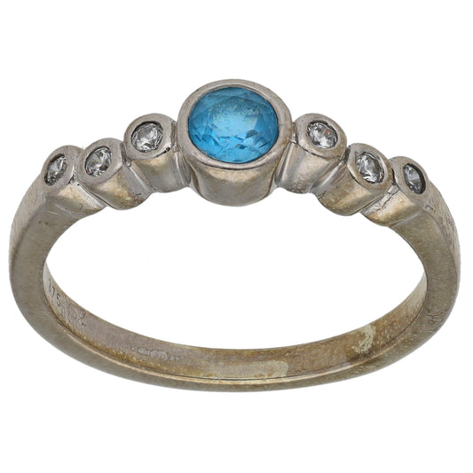 9ct White Gold Topaz & Cubic Zirconia Single Stone Ring with Accent Stones Size O