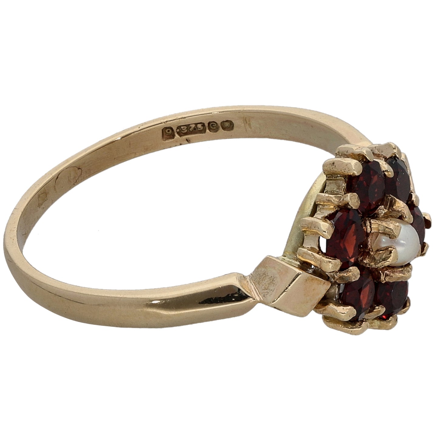 9ct Gold Garnet & Cultured Pearl Dress/Cocktail Ring Size N