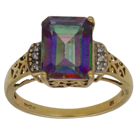 9ct Gold Coated Topaz & 0.03ct Diamond Dress/Cocktail Ring Size O