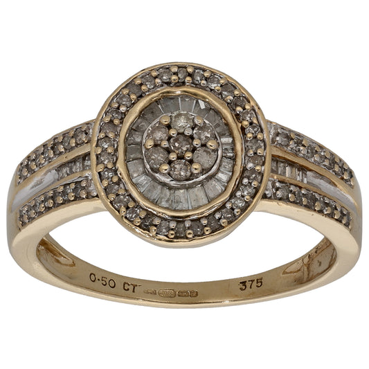 9ct Gold 0.50ct Diamond Cluster Ring Size P