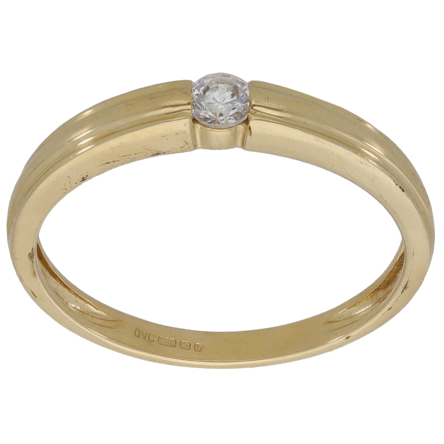 14ct Gold Cubic Zirconia Single Stone Ring Size N